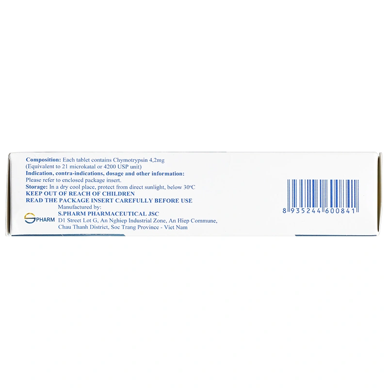 Alphachymotrypsin 4.2mg S.Pharm giúp giảm phù nề sau chấn thương, phẫu thuật hoặc bỏng (5 vỉ x 10 viên) - 4